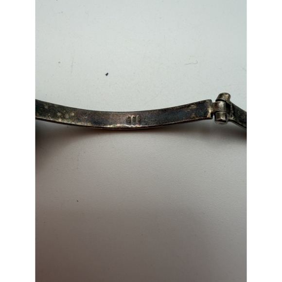 Vintage Sterling Silver Tiger's Eye Oval Cabochon Hinged Bangle Chain Bracelet - Picture 10 of 12